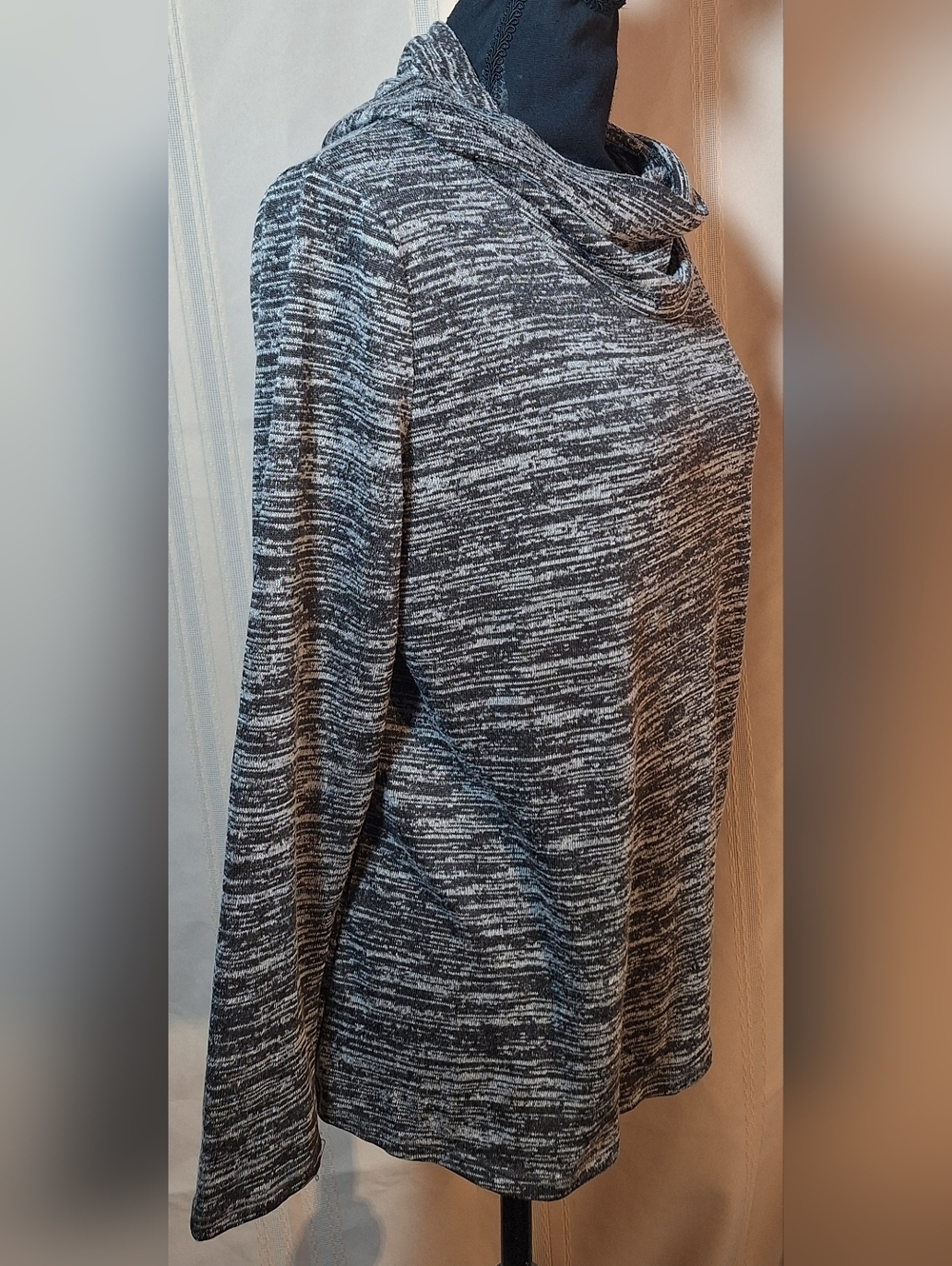 FADED GLORY Brown and Tan Space-Dye Cowl Neck Long Sleeve Top - Picture 2 of 5